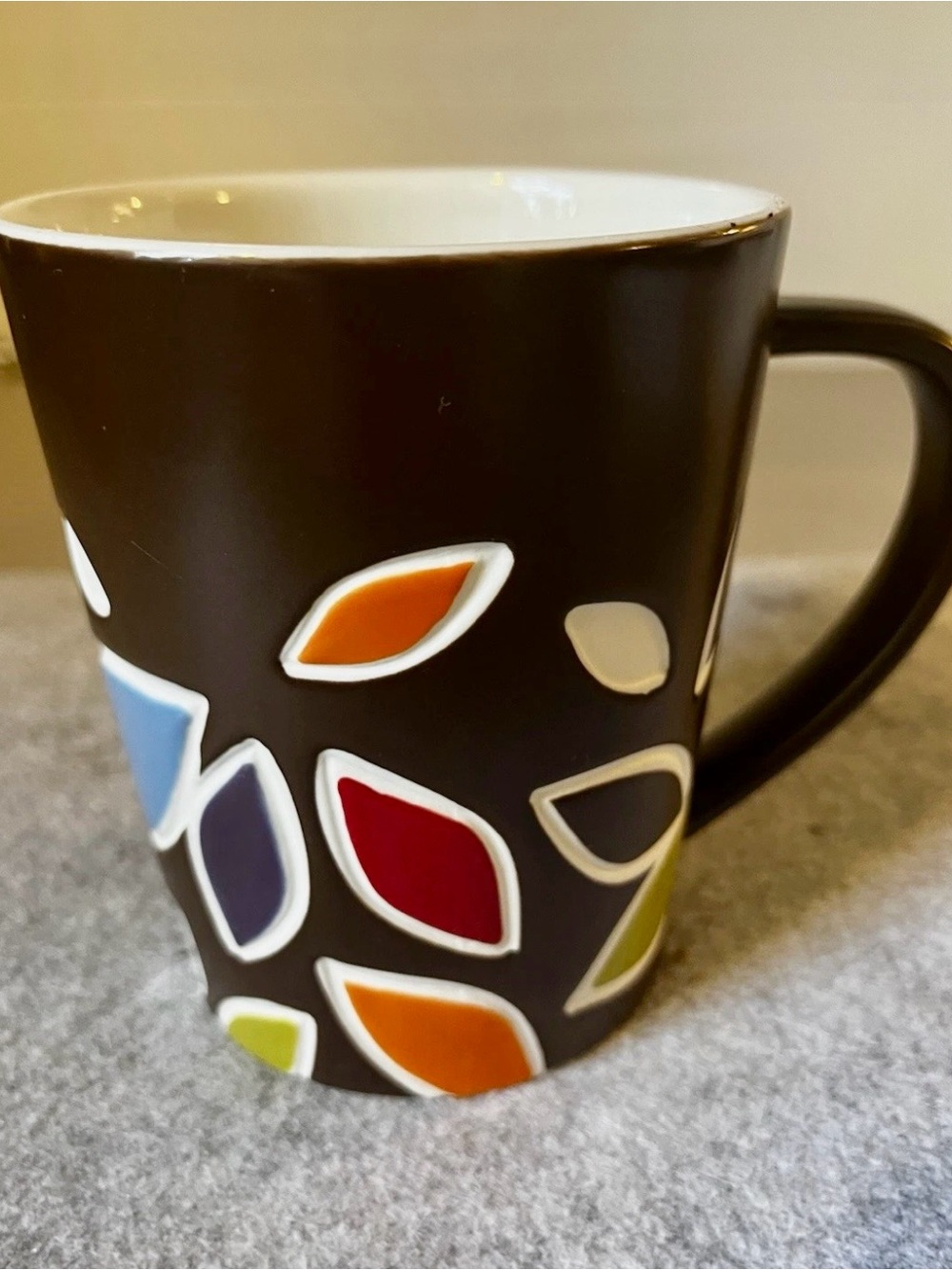 Starbucks Abstract Floral Bone China Brown Colorful Leaves Mug 2010 14oz